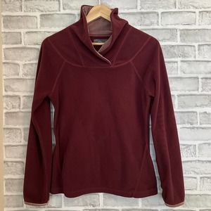 PrAna Women's Maroon Fleece Velvet Shawl Neck Pullover Size Medium Yoga Outdoor
